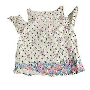 Janie and Jack white pink blue floral off shoulder sleeve tank shirt SIZE 5